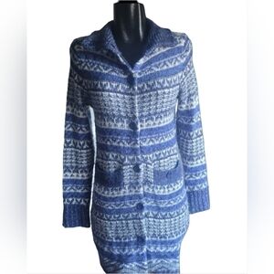 Blue and White Button Up Front Knit Mid Length Cardigan By Joseph A Size Small